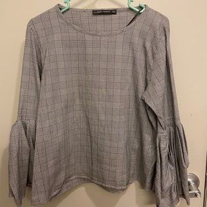 Zara houndstooth puffed sleeve top